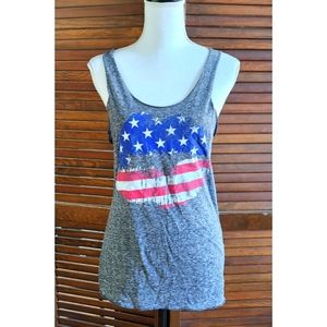 Stranded USA Lips Tank Top Knit Top Patriotic 4th of July Razorback Gray Shirt